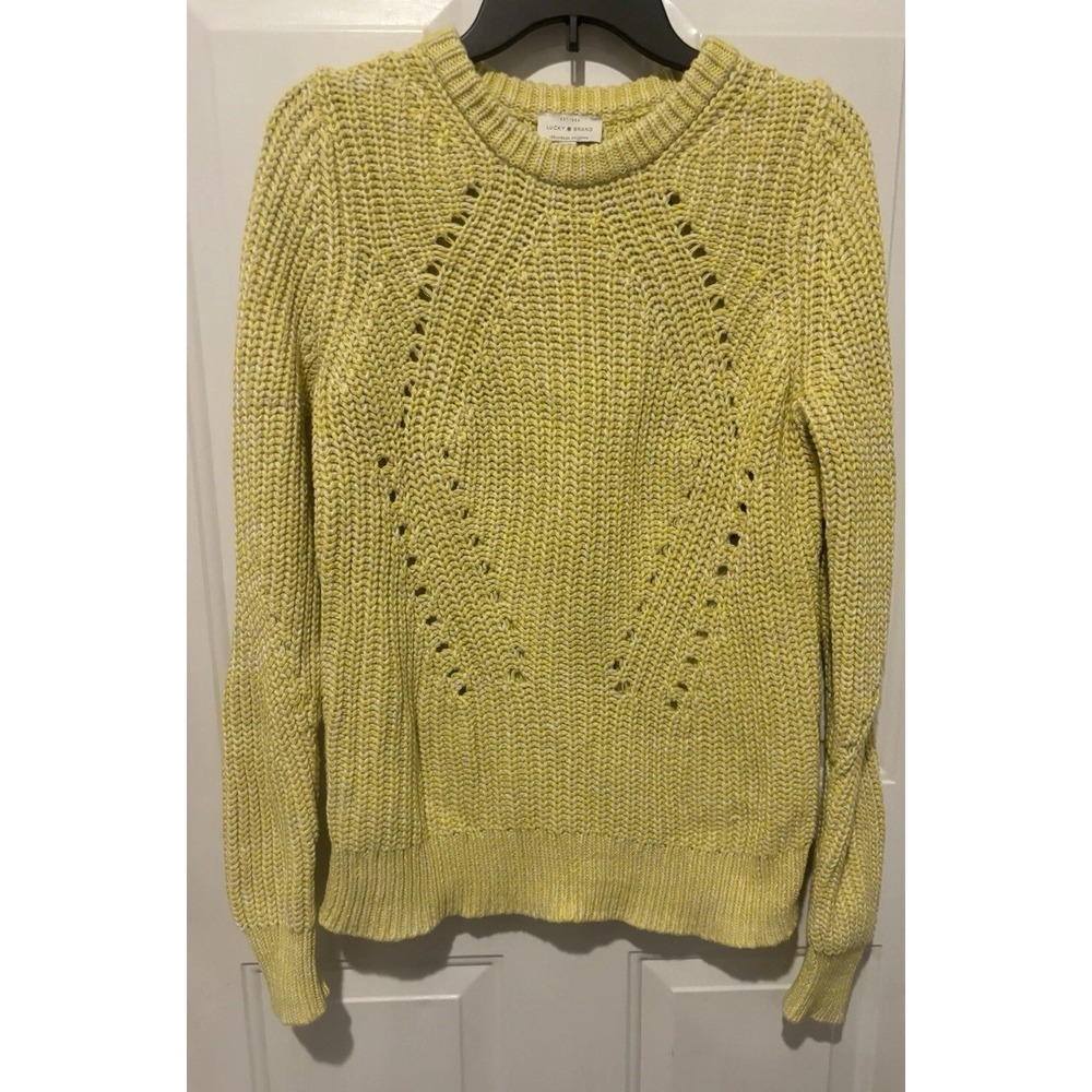 Lucky Brand Sweater Size L Yellow Cable Knit Ribbed Chunky Long Sleeve‎ Women